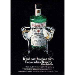 1978 Burnett's London Dry Gin Vintage Print Ad Martini Green Bottle Wall Art